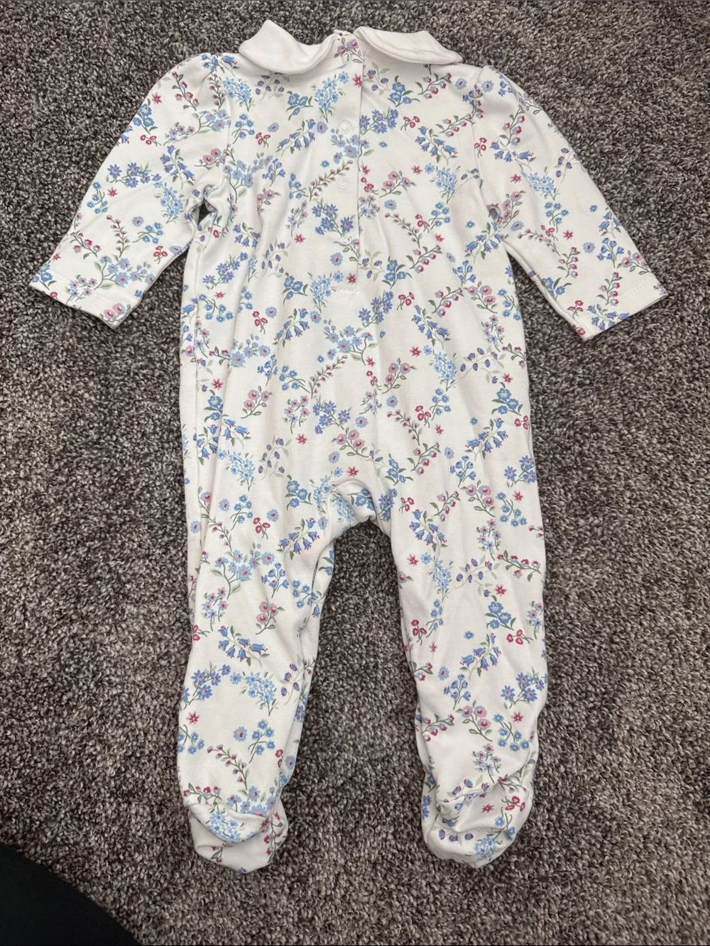 Little Me White Footed One-Piece with Blue & Pink Floral Print